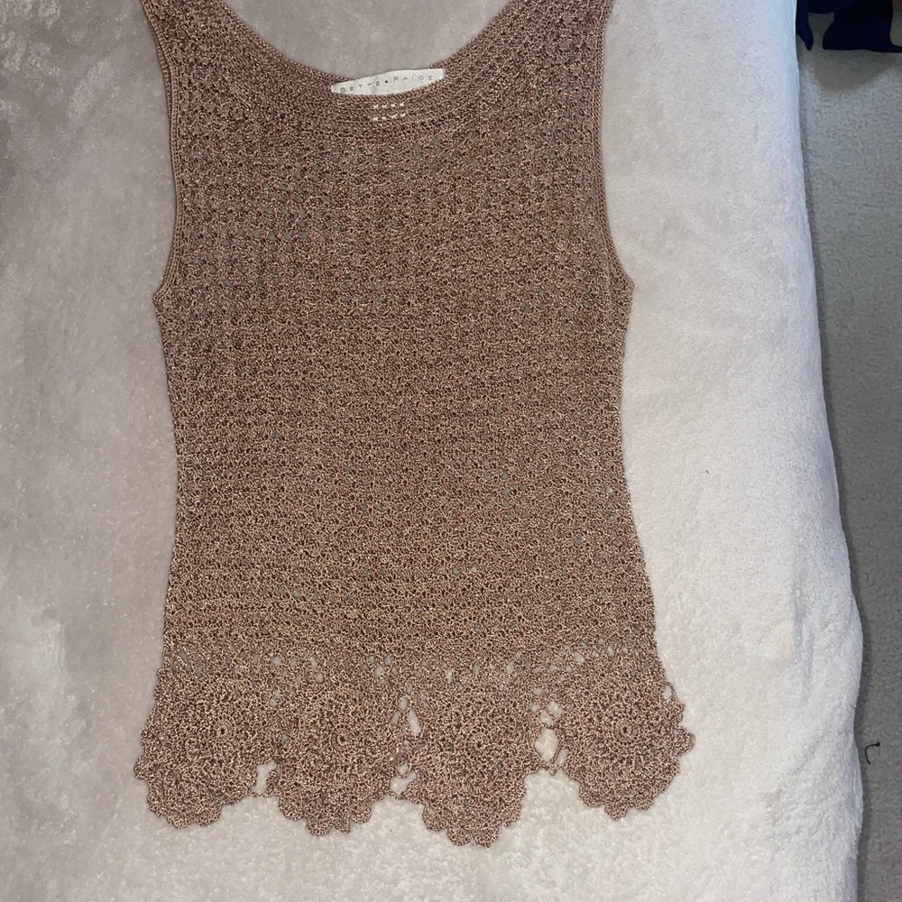 Bettie Page Crochet Tank Top - Tan